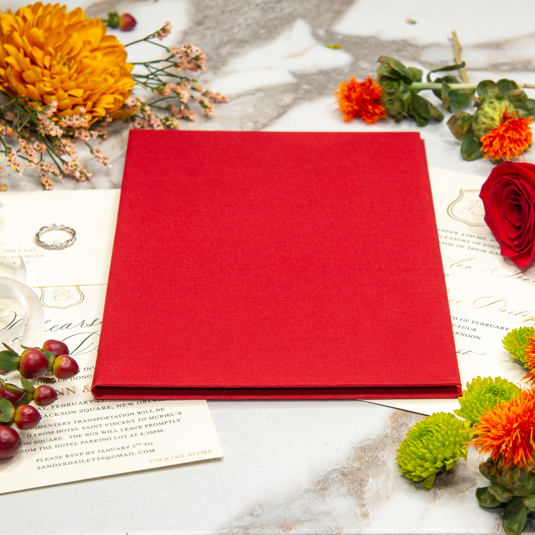 Brick Linen Invitation Folio – Custom Sizes, Corner Pockets & Foil Imprinting