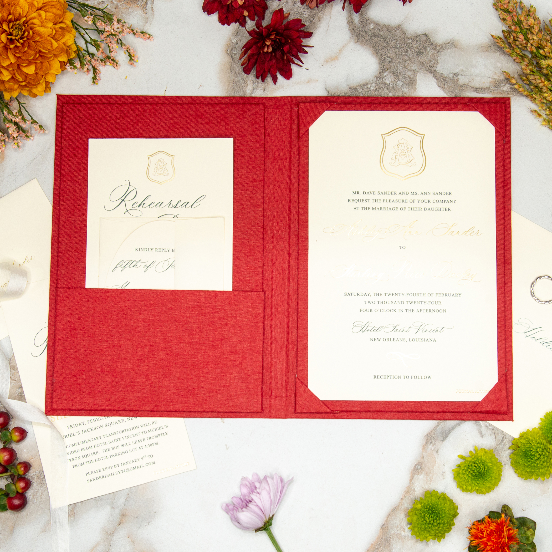 Brick Linen Invitation Folio – Custom Sizes, Corner Pockets & Foil Imprinting